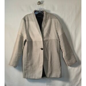 Strenesse Designer Blazer Size 8 Medium Houndstooth Cotton Black White Career